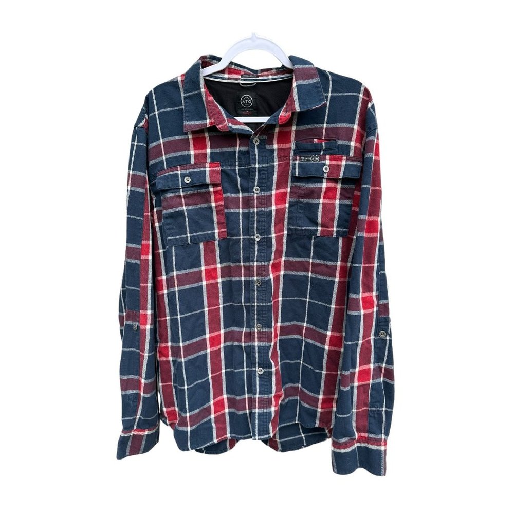 Wrangler‎ Men's ATG Plaid Flannel Shirt XXL Regular Fit Red Blue Pocket